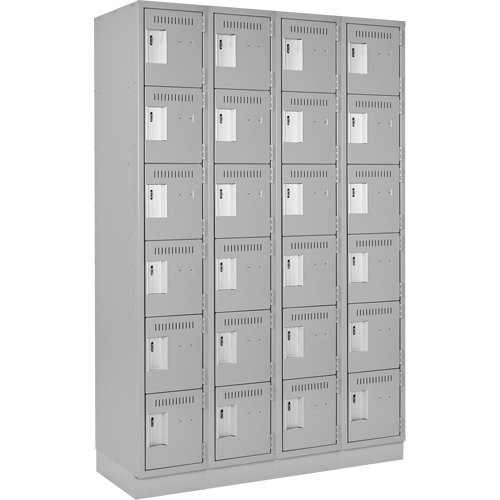 Clean Line Lockerette, 6 -tier, Bank of 4, 48" x 18" x 76", Steel, Grey, Rivet (Assembled) D. Morneault & Fils