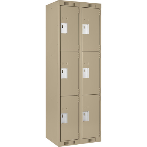 Clean Line Lockers, 3 -tier, Bank of 2, 24" x 18" x 72", Steel, Beige, Rivet (Assembled) D. Morneault & Fils