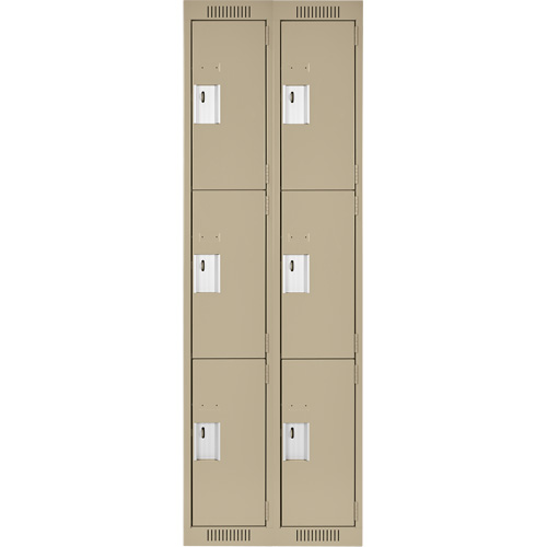 Clean Line Lockers, 3 -tier, Bank of 2, 24" x 18" x 72", Steel, Beige, Rivet (Assembled) D. Morneault & Fils