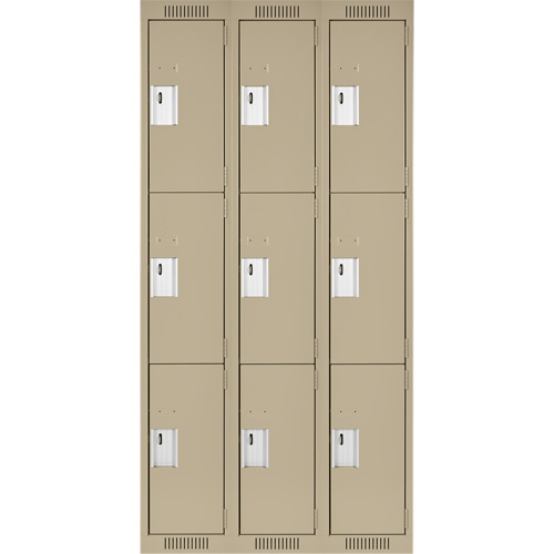 Clean Line Lockers, 3 -tier, Bank of 3, 36" x 18" x 72", Steel, Beige, Rivet (Assembled) D. Morneault & Fils