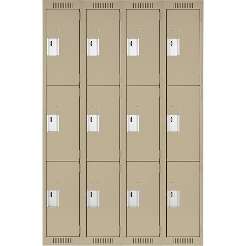Clean Line Lockers, 3 -tier, Bank of 4, 48" x 18" x 72", Steel, Beige, Rivet (Assembled) D. Morneault & Fils