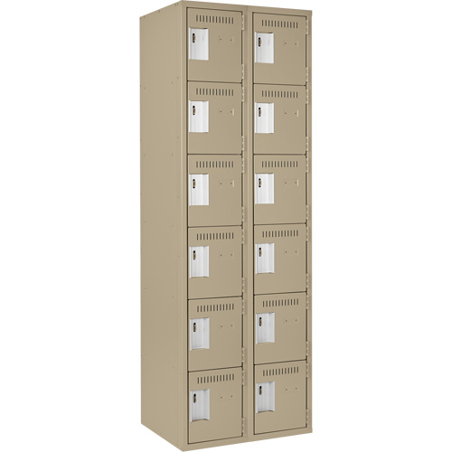 Clean Line Lockerette, 6 -tier, Bank of 2, 24" x 18" x 72", Steel, Beige, Rivet (Assembled) D. Morneault & Fils