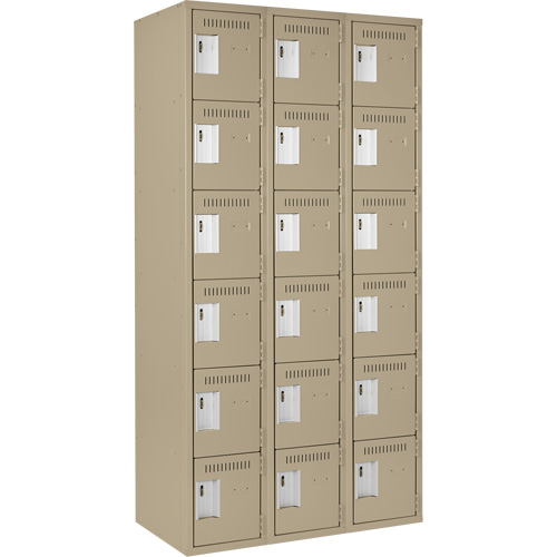 Clean Line Lockerette, 6 -tier, Bank of 3, 36" x 18" x 72", Steel, Beige, Rivet (Assembled) D. Morneault & Fils