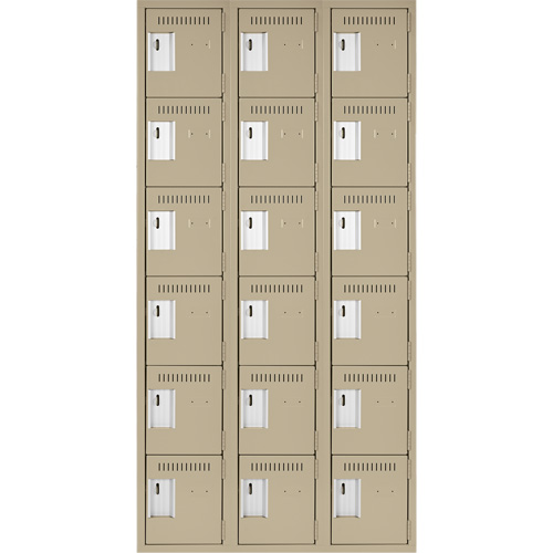 Clean Line Lockerette, 6 -tier, Bank of 3, 36" x 18" x 72", Steel, Beige, Rivet (Assembled) D. Morneault & Fils