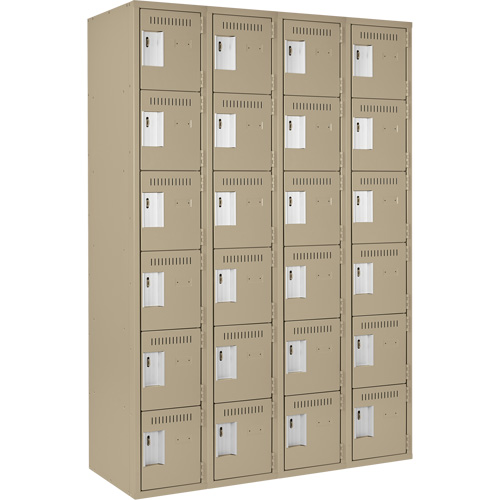 Clean Line Lockerette, 6 -tier, Bank of 4, 48" x 18" x 72", Steel, Beige, Rivet (Assembled) D. Morneault & Fils