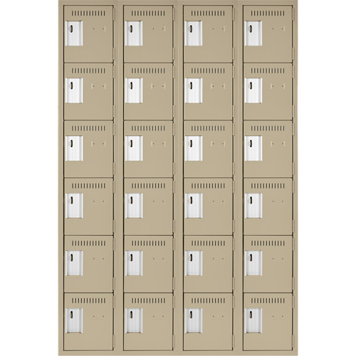 Clean Line Lockerette, 6 -tier, Bank of 4, 48" x 18" x 72", Steel, Beige, Rivet (Assembled) D. Morneault & Fils
