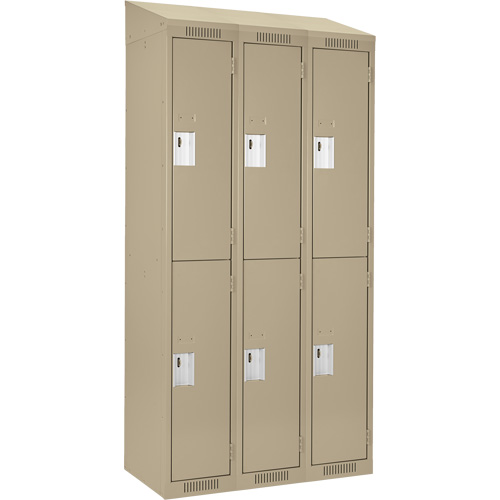 Clean Line Lockers, 2 -tier, Bank of 3, 36" x 18" x 78", Steel, Beige, Rivet (Assembled) D. Morneault & Fils