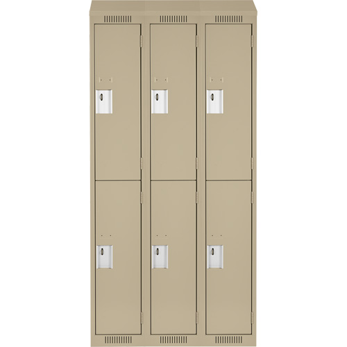 Clean Line Lockers, 2 -tier, Bank of 3, 36" x 18" x 78", Steel, Beige, Rivet (Assembled) D. Morneault & Fils