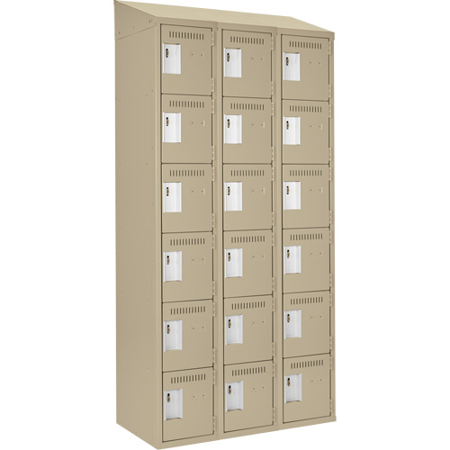 Clean Line Lockerette, 6 -tier, Bank of 3, 36" x 18" x 78", Steel, Beige, Rivet (Assembled) D. Morneault & Fils