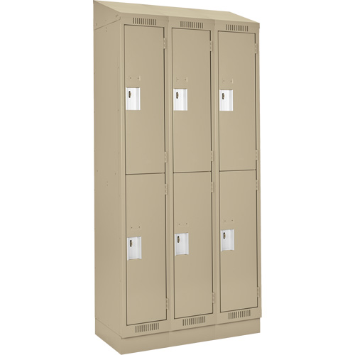 Clean Line Lockers, 2 -tier, Bank of 3, 36" x 18" x 82", Steel, Beige, Rivet (Assembled) D. Morneault & Fils