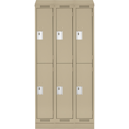Clean Line Lockers, 2 -tier, Bank of 3, 36" x 18" x 82", Steel, Beige, Rivet (Assembled) D. Morneault & Fils