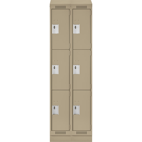 Clean Line Lockers, 3 -tier, Bank of 2, 24" x 18" x 82", Steel, Beige, Rivet (Assembled) D. Morneault & Fils
