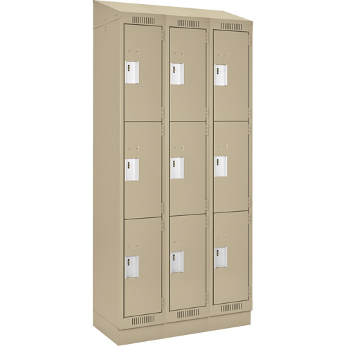 Clean Line Lockers, 3 -tier, Bank of 3, 36" x 18" x 82", Steel, Beige, Rivet (Assembled) D. Morneault & Fils