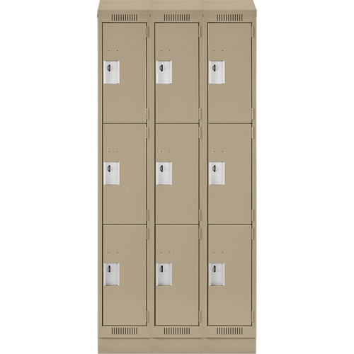 Clean Line Lockers, 3 -tier, Bank of 3, 36" x 18" x 82", Steel, Beige, Rivet (Assembled) D. Morneault & Fils