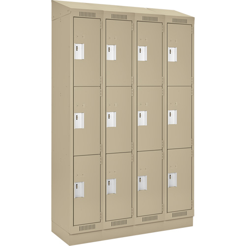 Clean Line Lockers, 3 -tier, Bank of 4, 48" x 18" x 82", Steel, Beige, Rivet (Assembled) D. Morneault & Fils