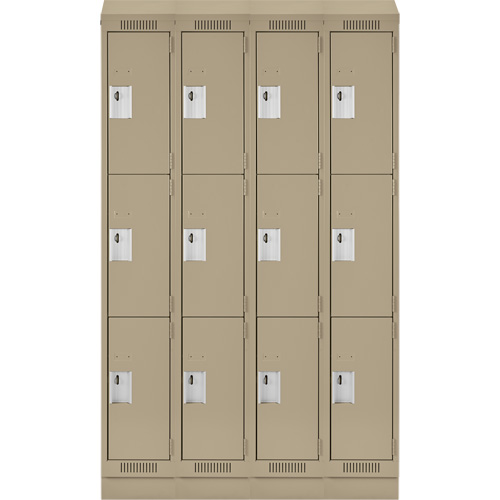 Clean Line Lockers, 3 -tier, Bank of 4, 48" x 18" x 82", Steel, Beige, Rivet (Assembled) D. Morneault & Fils