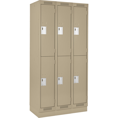 Clean Line Lockers, 2 -tier, Bank of 3, 36" x 18" x 76", Steel, Beige, Rivet (Assembled) D. Morneault & Fils