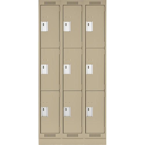 Clean Line Lockers, 3 -tier, Bank of 3, 36" x 18" x 76", Steel, Beige, Rivet (Assembled) D. Morneault & Fils