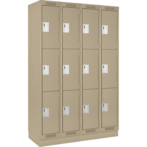 Clean Line Lockers, 3 -tier, Bank of 4, 48" x 18" x 76", Steel, Beige, Rivet (Assembled) D. Morneault & Fils