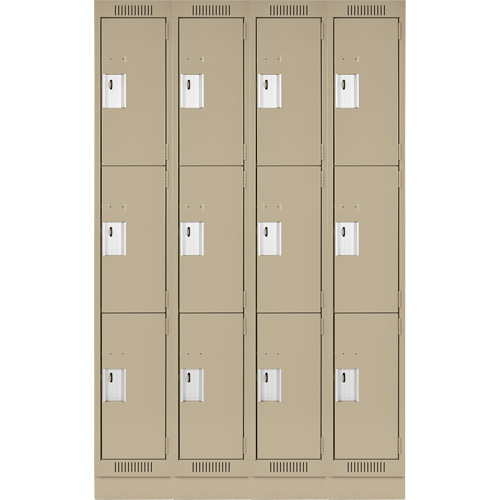 Clean Line Lockers, 3 -tier, Bank of 4, 48" x 18" x 76", Steel, Beige, Rivet (Assembled) D. Morneault & Fils