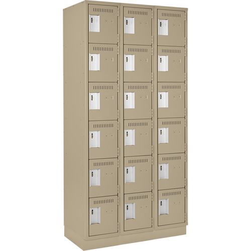 Clean Line Lockerette, 6 -tier, Bank of 3, 36" x 18" x 76", Steel, Beige, Rivet (Assembled) D. Morneault & Fils