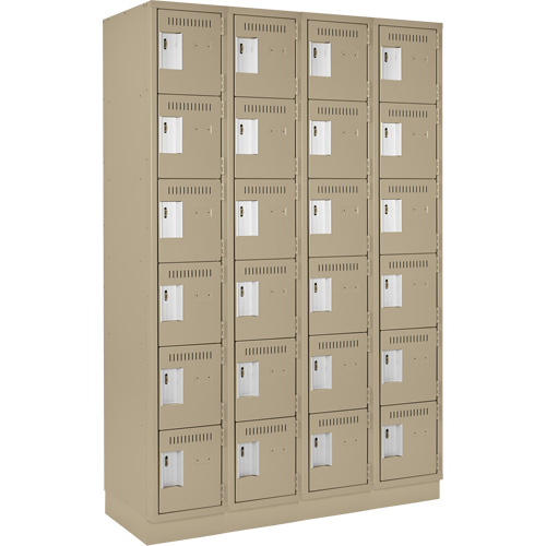 Clean Line Lockerette, 6 -tier, Bank of 4, 48" x 18" x 76", Steel, Beige, Rivet (Assembled) D. Morneault & Fils
