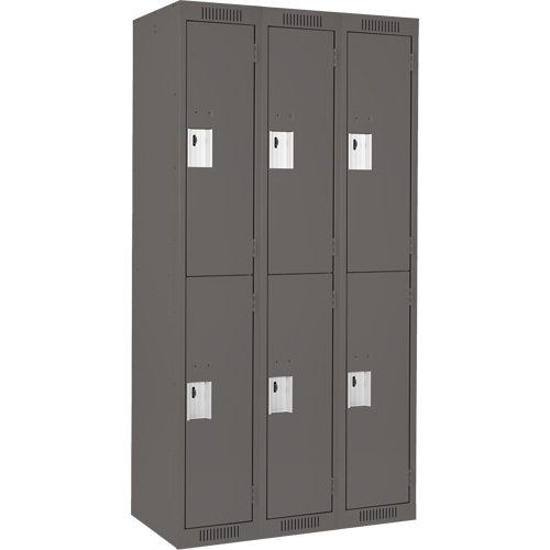 Clean Line Lockers, 2 -tier, Bank of 3, 36" x 18" x 72", Steel, Charcoal, Rivet (Assembled) D. Morneault & Fils