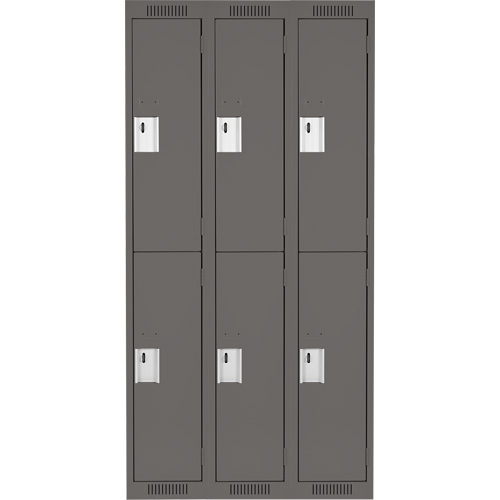 Clean Line Lockers, 2 -tier, Bank of 3, 36" x 18" x 72", Steel, Charcoal, Rivet (Assembled) D. Morneault & Fils