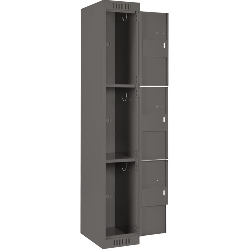Clean Line Lockers, 3 -tier, Bank of 3, 36" x 18" x 72", Steel, Charcoal, Rivet (Assembled) D. Morneault & Fils