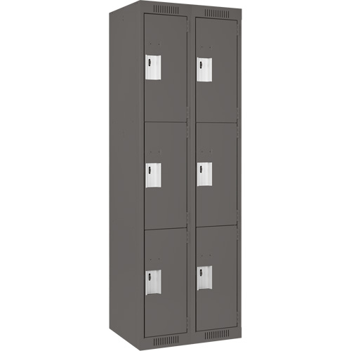 Clean Line Lockers, 3 -tier, Bank of 2, 24" x 18" x 72", Steel, Charcoal, Rivet (Assembled) D. Morneault & Fils