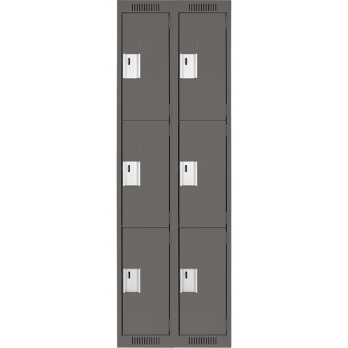 Clean Line Lockers, 3 -tier, Bank of 2, 24" x 18" x 72", Steel, Charcoal, Rivet (Assembled) D. Morneault & Fils
