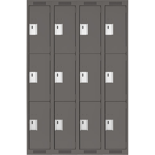 Clean Line Lockers, 3 -tier, Bank of 4, 48" x 18" x 72", Steel, Charcoal, Rivet (Assembled) D. Morneault & Fils