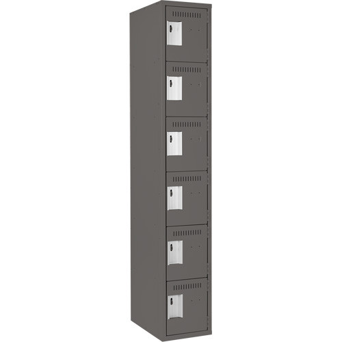Clean Line Lockerette, 6 -tier, 12" x 18" x 72", Steel, Charcoal, Rivet (Assembled) D. Morneault & Fils