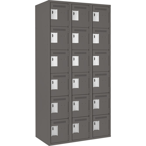 Clean Line Lockerette, 6 -tier, Bank of 3, 36" x 18" x 72", Steel, Charcoal, Rivet (Assembled) D. Morneault & Fils