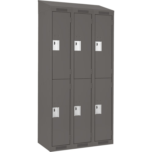 Clean Line Lockers, 2 -tier, Bank of 3, 36" x 18" x 78", Steel, Charcoal, Rivet (Assembled) D. Morneault & Fils