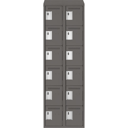 Clean Line Lockerette, 6 -tier, Bank of 2, 24" x 18" x 78", Steel, Charcoal, Rivet (Assembled) D. Morneault & Fils