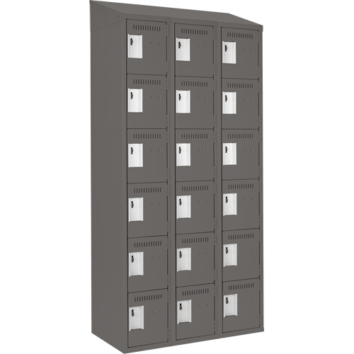 Clean Line Lockerette, 6 -tier, Bank of 3, 36" x 18" x 78", Steel, Charcoal, Rivet (Assembled) D. Morneault & Fils
