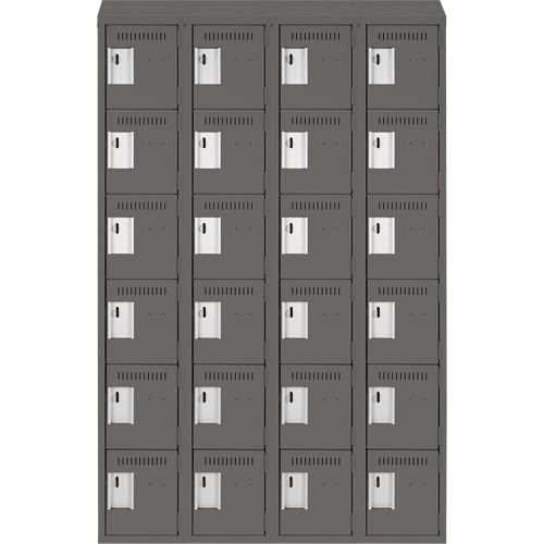 Clean Line Lockerette, 6 -tier, Bank of 4, 48" x 18" x 78", Steel, Charcoal, Rivet (Assembled) D. Morneault & Fils