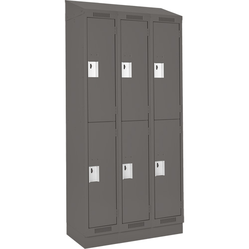Clean Line Lockers, 2 -tier, Bank of 3, 36" x 18" x 82", Steel, Charcoal, Rivet (Assembled) D. Morneault & Fils