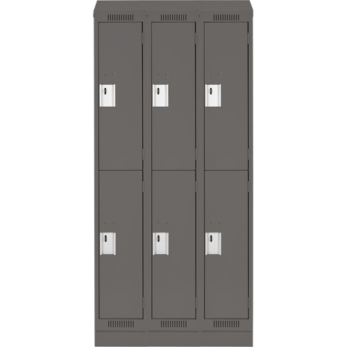 Clean Line Lockers, 2 -tier, Bank of 3, 36" x 18" x 82", Steel, Charcoal, Rivet (Assembled) D. Morneault & Fils