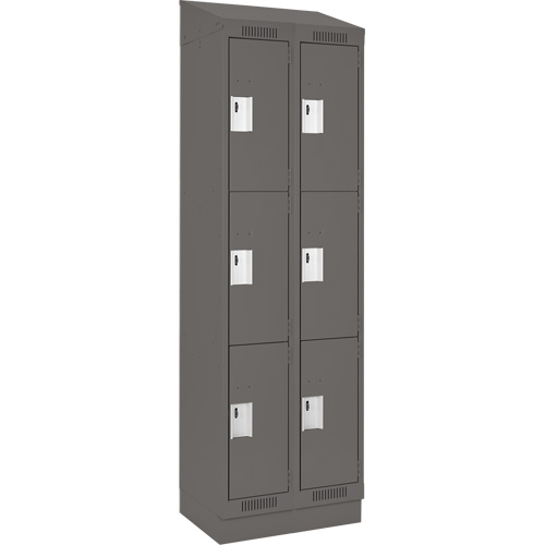 Clean Line Lockers, 3 -tier, Bank of 2, 24" x 18" x 82", Steel, Charcoal, Rivet (Assembled) D. Morneault & Fils