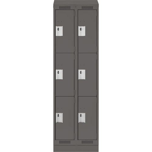 Clean Line Lockers, 3 -tier, Bank of 2, 24" x 18" x 82", Steel, Charcoal, Rivet (Assembled) D. Morneault & Fils