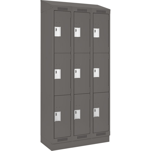 Clean Line Lockers, 3 -tier, Bank of 3, 36" x 18" x 82", Steel, Charcoal, Rivet (Assembled) D. Morneault & Fils