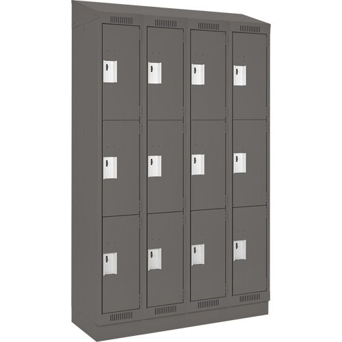 Clean Line Lockers, 3 -tier, Bank of 4, 48" x 18" x 82", Steel, Charcoal, Rivet (Assembled) D. Morneault & Fils