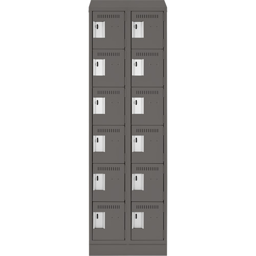 Clean Line Lockerette, 6 -tier, Bank of 2, 24" x 18" x 82", Steel, Charcoal, Rivet (Assembled) D. Morneault & Fils