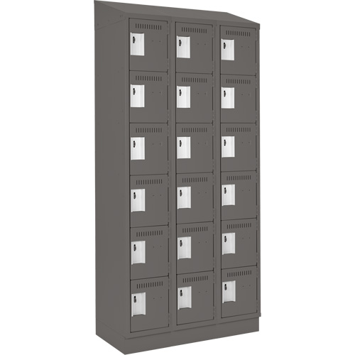 Clean Line Lockerette, 6 -tier, Bank of 3, 36" x 18" x 82", Steel, Charcoal, Rivet (Assembled) D. Morneault & Fils