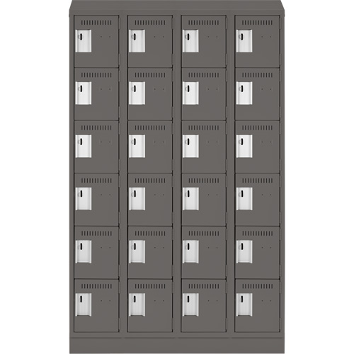 Clean Line Lockerette, 6 -tier, Bank of 4, 48" x 18" x 82", Steel, Charcoal, Rivet (Assembled) D. Morneault & Fils