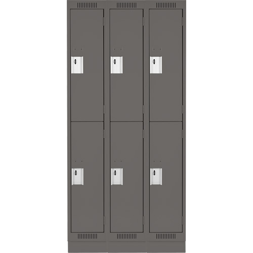 Clean Line Lockers, 2 -tier, Bank of 3, 36" x 18" x 76", Steel, Charcoal, Rivet (Assembled) D. Morneault & Fils