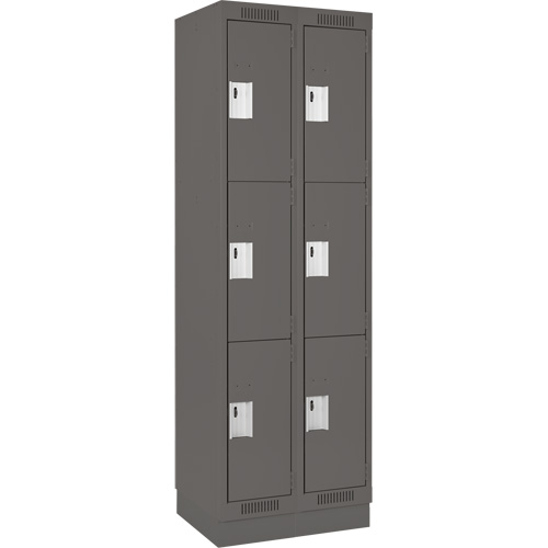 Clean Line Lockers, 3 -tier, Bank of 2, 24" x 18" x 76", Steel, Charcoal, Rivet (Assembled) D. Morneault & Fils