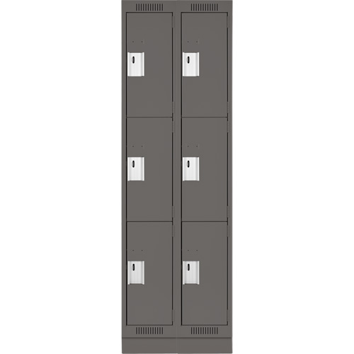 Clean Line Lockers, 3 -tier, Bank of 2, 24" x 18" x 76", Steel, Charcoal, Rivet (Assembled) D. Morneault & Fils